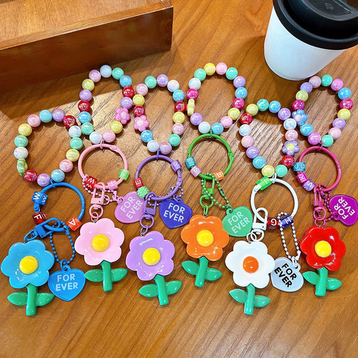 1Pcs/lot Portable Cute Keychain Colorful Beads Keychain Handmade Beaded Wristlet Lanyard Bracelet for Kids Men Woman Boys Girls Peaceful Pleasures Health and Wellness