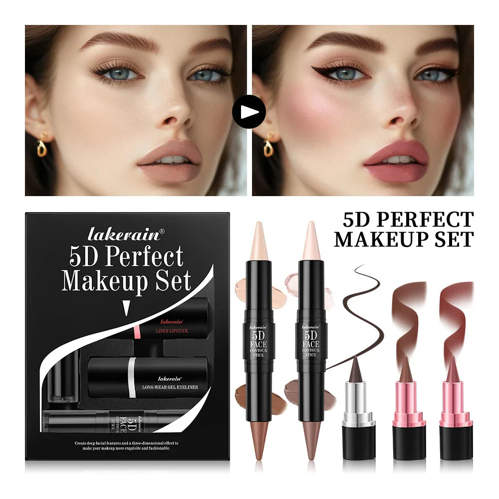 5D Makeup Combo Set – Contour, Eyeliner & Lipstick