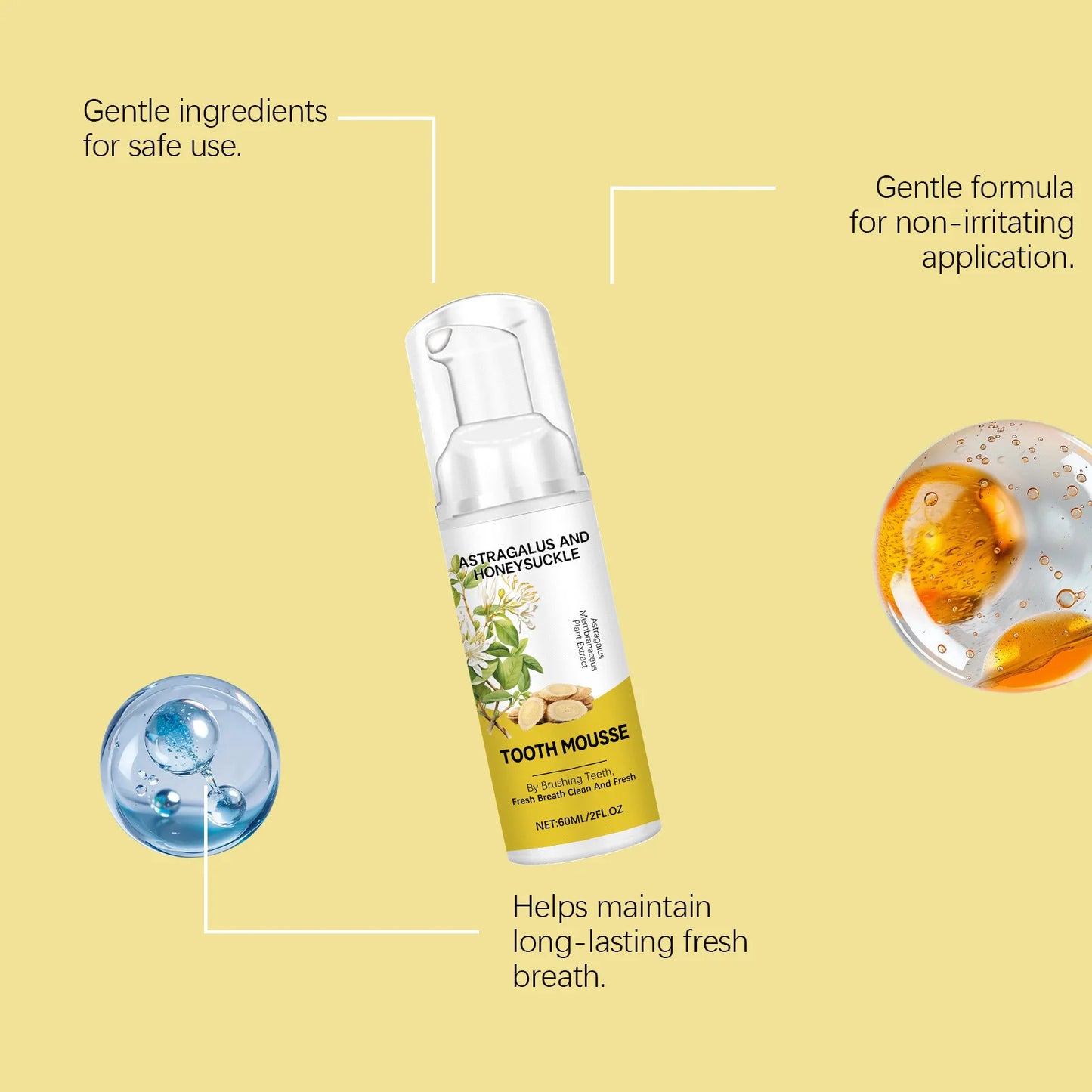 Astragalus Membranaceus Teeth Clean Mousse Reduce Yellowing Improve Mouth Odor Keep Oral Health Gentle Cleaning Foam Teethpaste Peaceful Pleasures Health and Wellness