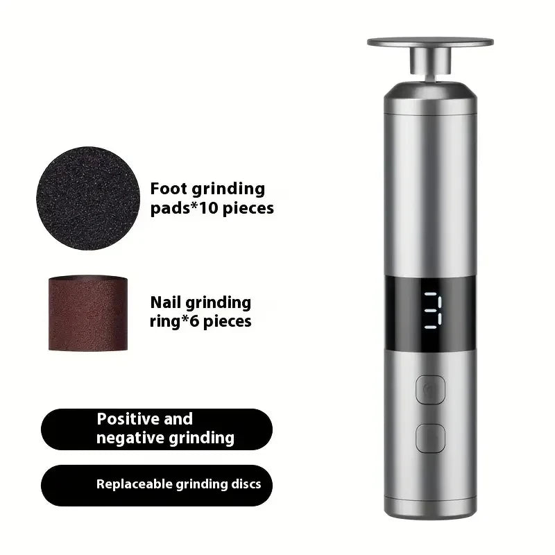3-Speed LCD Electric Foot Callus Remover – Fast Charging, Hand & Foot Care Tool for Home Use Peaceful Pleasures Health and Wellness Light Grey