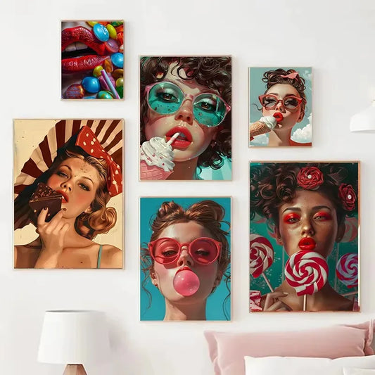 Candy Girls Canvas Wall Art | Bubble Gum Lollipop Print Canvas Wall Art Peaceful Pleasures Health and Wellness