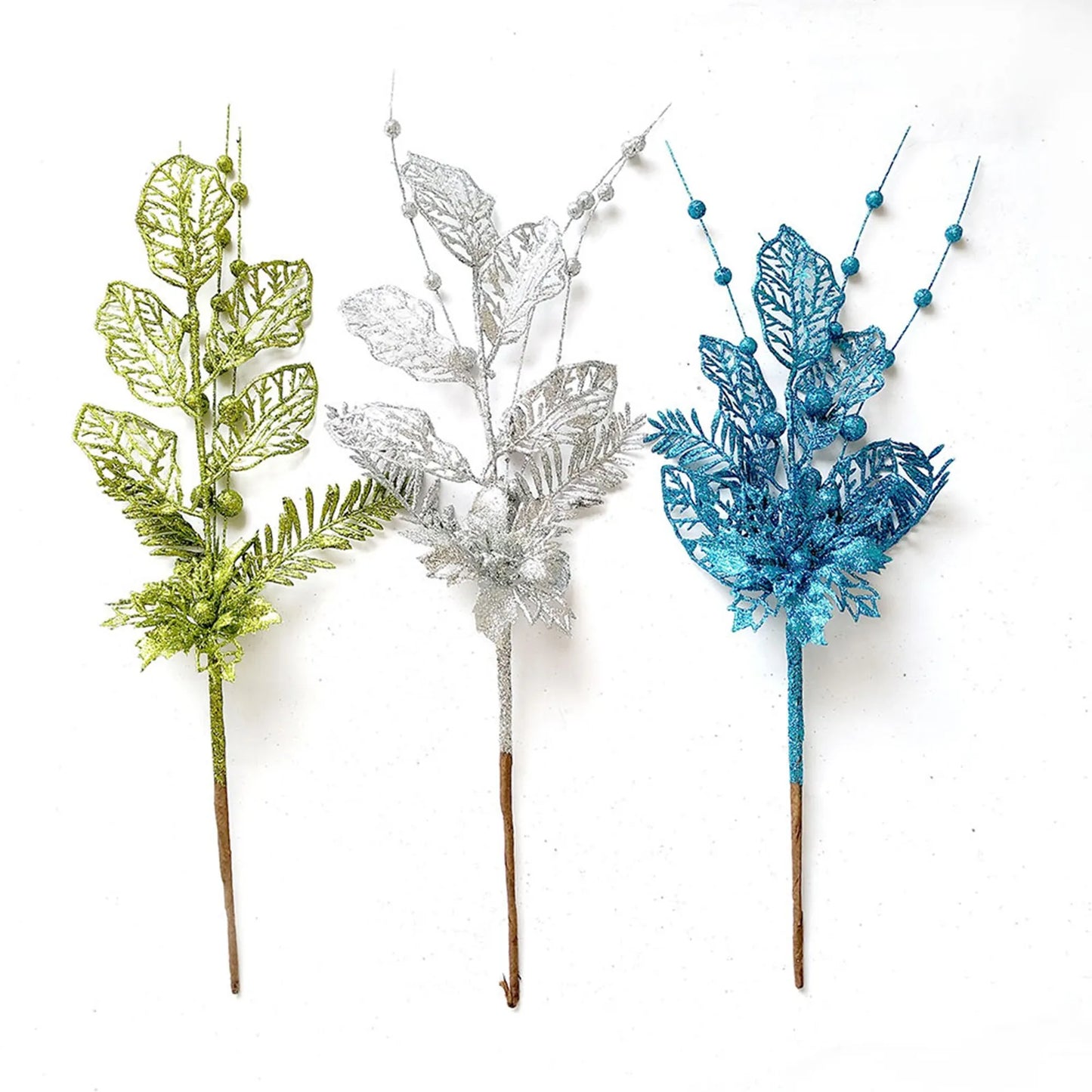 Gold Glitter Christmas Berry Branch Picks – Set of 10 Xmas Decor