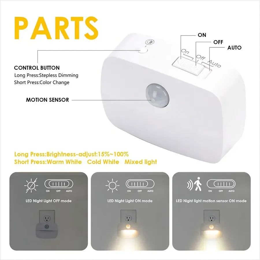 Motion Sensor LED Under Cabinet Light US/EU Plug LED Night Lamp for Kitchen Bedroom Hallway Stairs Cupboard Closet 3 Colors Peaceful Pleasures Health and Wellness