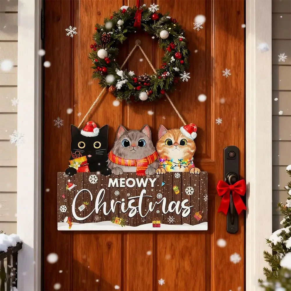 1Pcs Christmas Wooden Cute Cat Pendant Christmas Party Door Christmas Tree Decoration Bedroom Door Decoration Supplies Peaceful Pleasures Health and Wellness