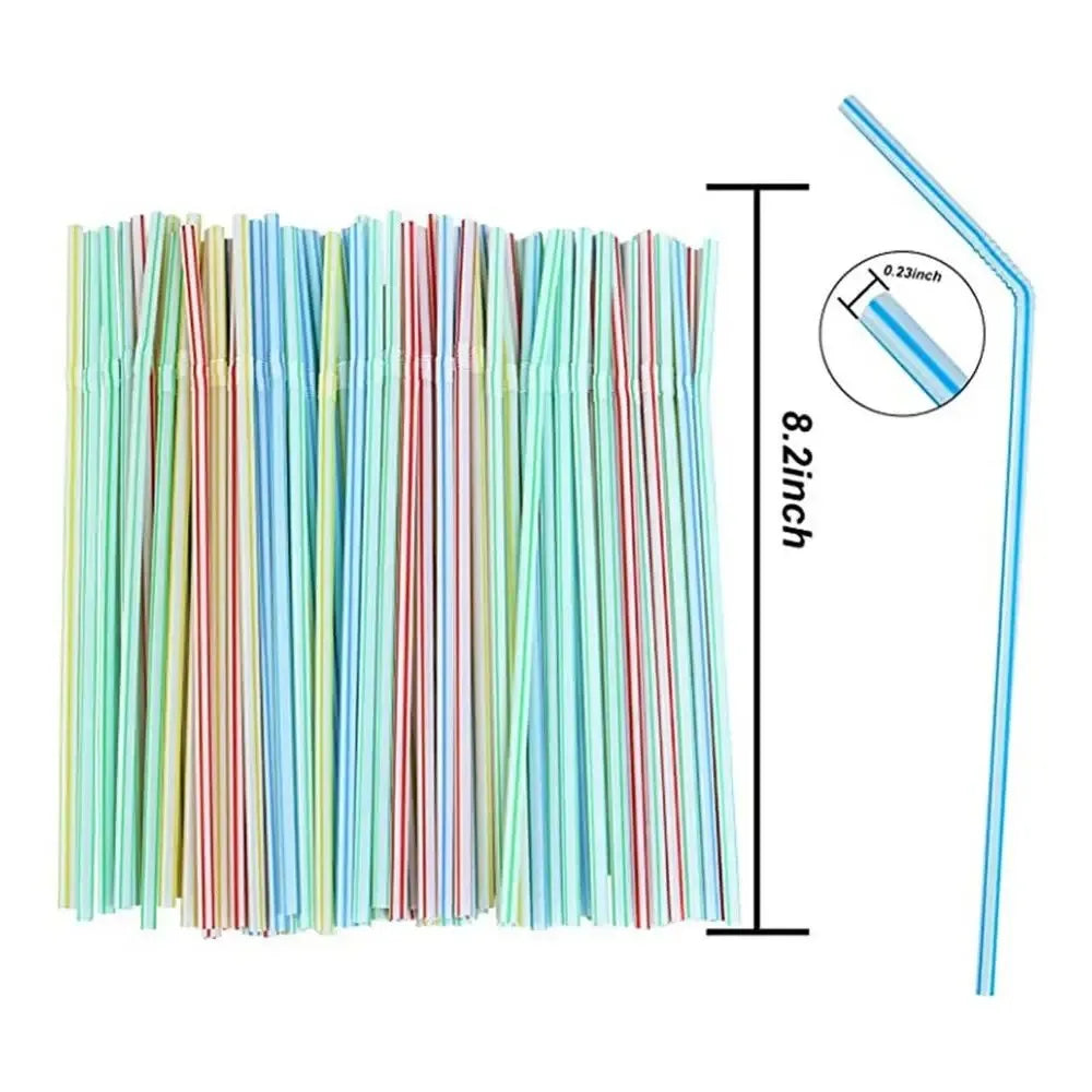 100Pcs Colorful Disposable Plastic Curved Drinking Straws Reusable Straw 21cm Wedding Party Bar Drink Accessories Birthday Peaceful Pleasures Health and Wellness