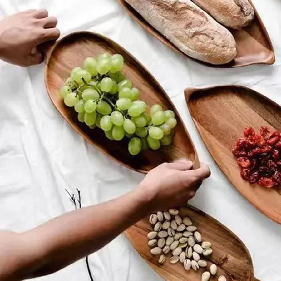 Japanesestyle High-looking Wooden Tray Afternoon Tea Snack Sushi Plating Leaf-shaped Plate Acacia Wood Tea Tray Dining Accessory Peaceful Pleasures Health and Wellness