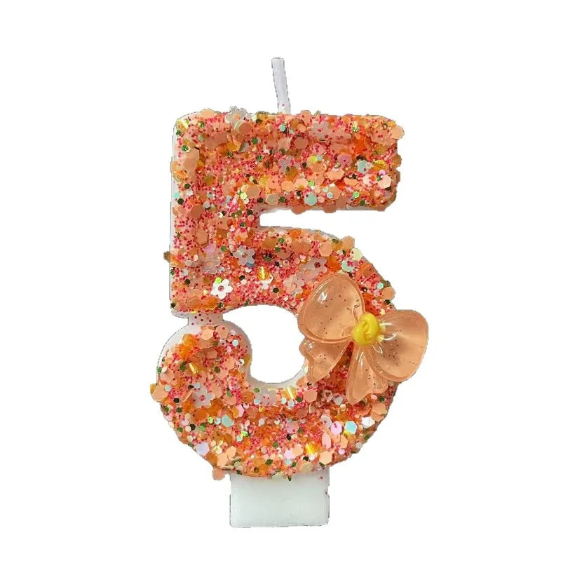 Birthday Candle Bow Orange Creative Ceremony Surprise Digital Decoration Candle Flower Style Peaceful Pleasures Health and Wellness