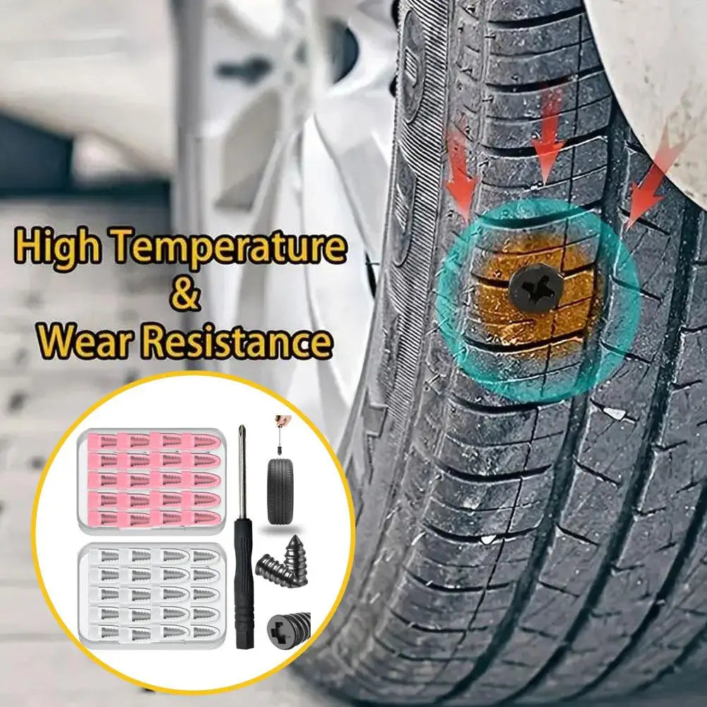 Vacuum Tire Puncture Repair Kit with Screwdriver & Storage Box Self-Service Plug & Patch for Car, Truck, Motorcycle, Bike Tire Peaceful Pleasures Health and Wellness