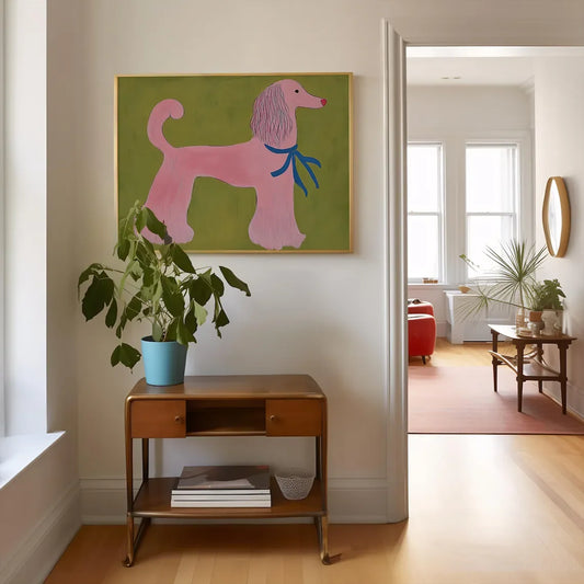 Pink Poodle Canvas Wall Art | Mid-Century Modern Pet Print Canvas Wall Print Peaceful Pleasures Health and Wellness