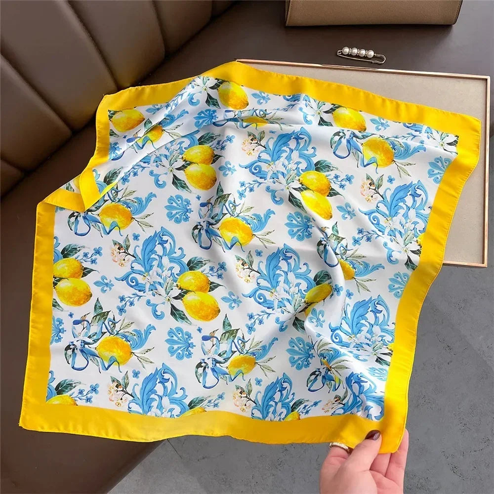 Women's Printed Square Scarf 70x70cm – Silk-Feel Shawl & Wrap