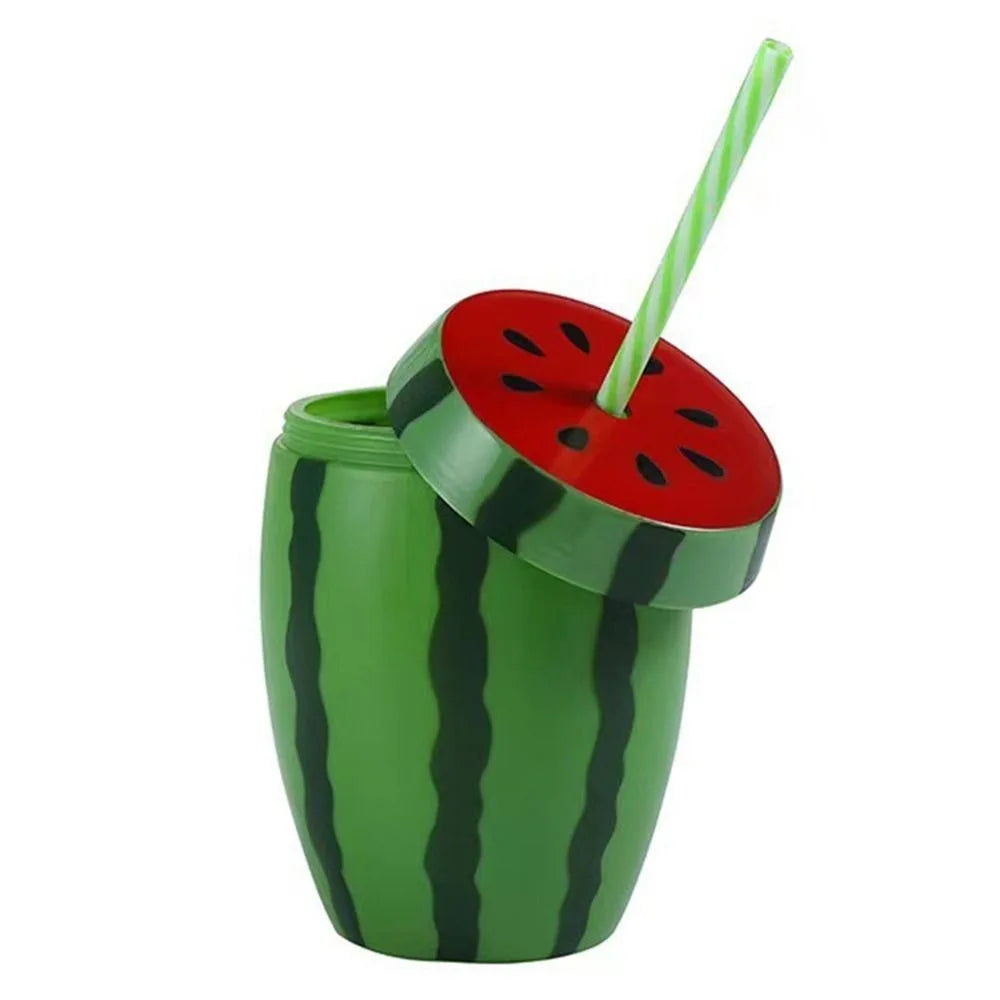 Lovely Cartoon Fruit Straw Cup Strawberry Pineapple Food Grade Plastic Drinkware Tea Milk Juice Multicolor Fruit Cup Summer Peaceful Pleasures Health and Wellness green-watermelon <0.25L