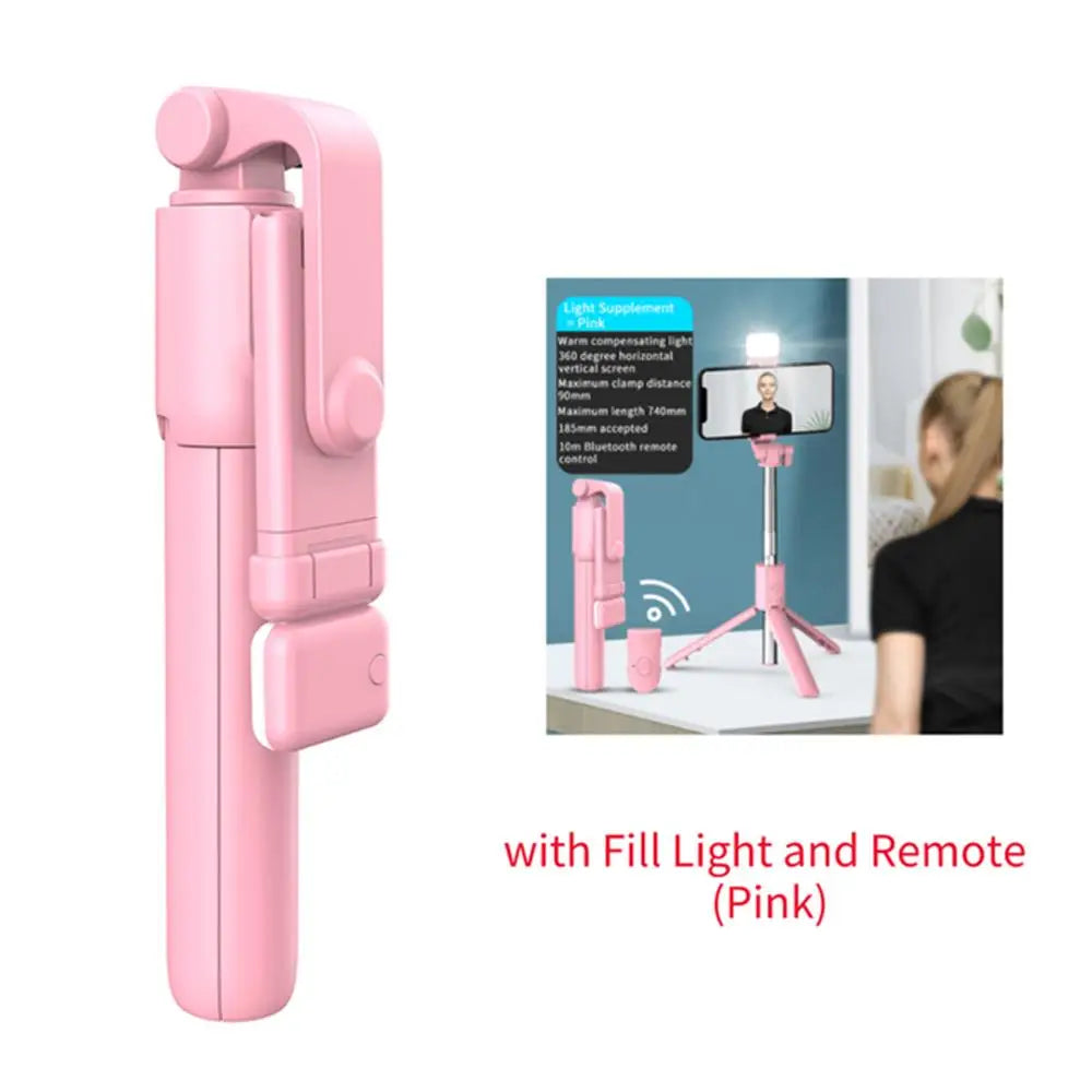 Selfie Stick Foldable Portable Tripod With LED Fill Light Bluetooth Shutter Remote Control For Mobile Phone Vlog Shooting Record Peaceful Pleasures Health and Wellness Pink