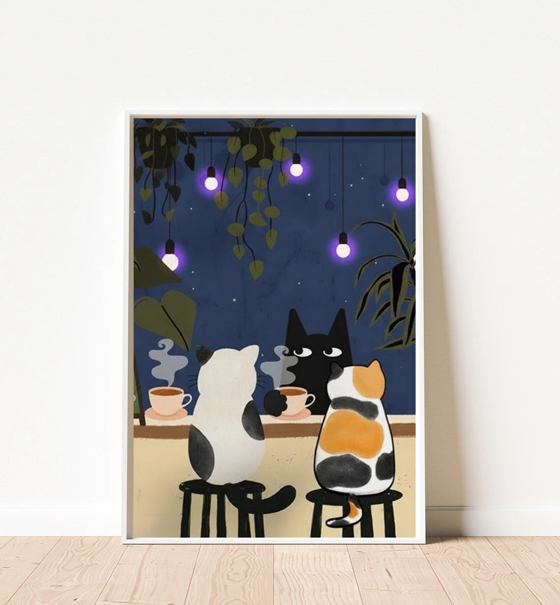 Whimsical Cat Cafe Illustration Poster, Retro Kitchen Wall Art With Tabby, Calico, And Black Barista Cats High Resolution Digita Peaceful Pleasures Health and Wellness TR261101-4 50x70cm Unframed