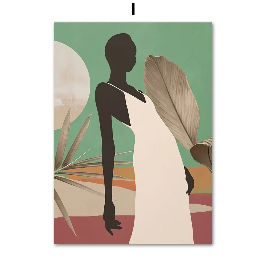 Abstract African Woman Floral Canvas Wall Art | Nordic Print Canvas Wall Art Print Peaceful Pleasures Health and Wellness I 50x70cm Unframed