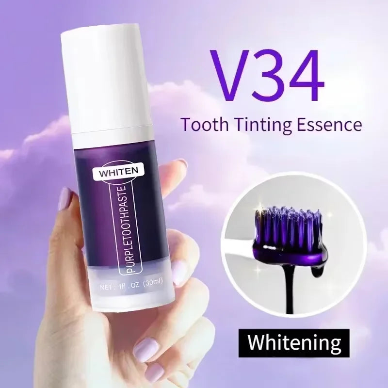 V34 Purple Teeth Whitening Toothpaste Remove Plaque Stains Cleaning Oral Hygiene Dental Bleach Tools Fresh Breath Beauty Health Peaceful Pleasures Health and Wellness