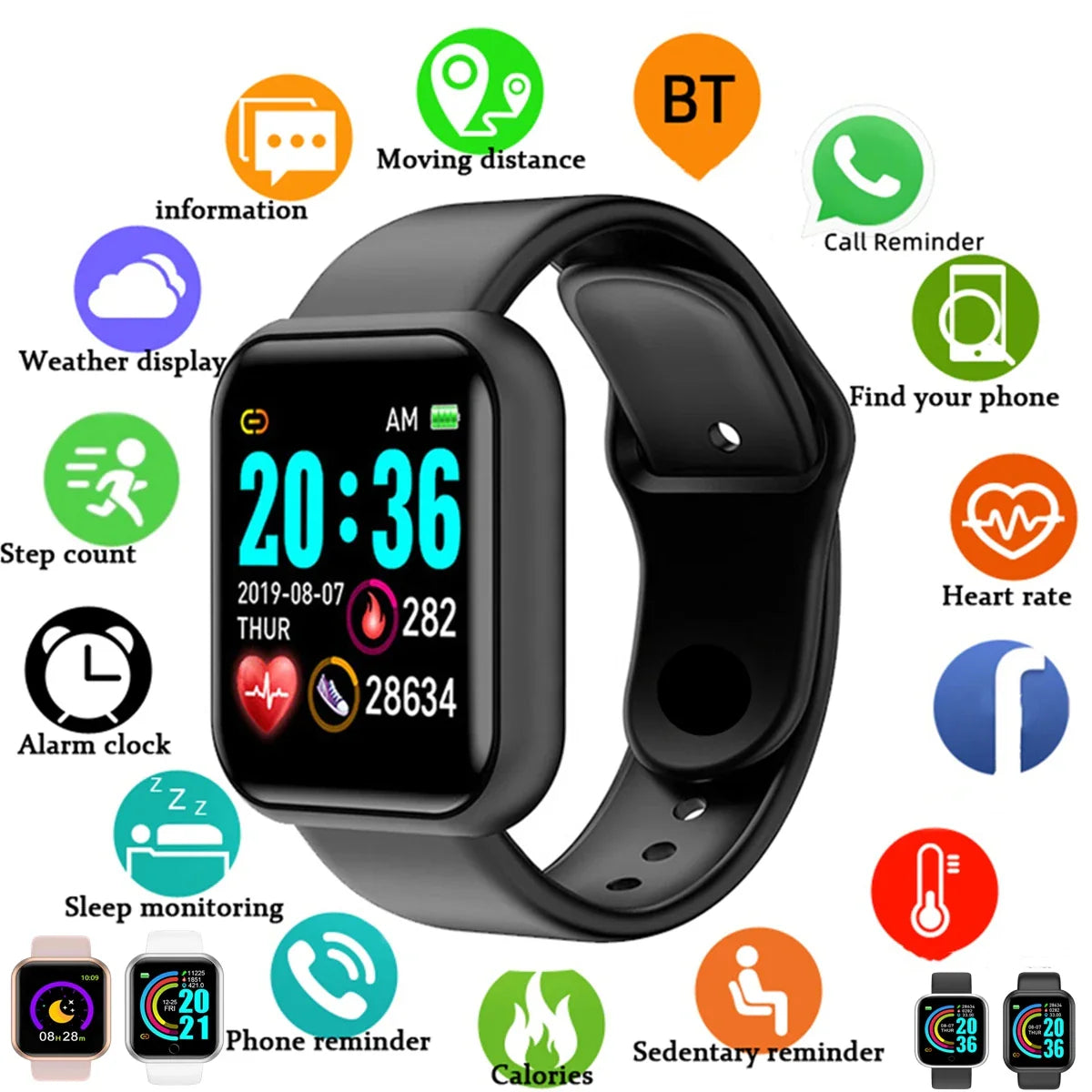 Y68 Smart Watch Fitness Tracker – Steps, Calories & Messages