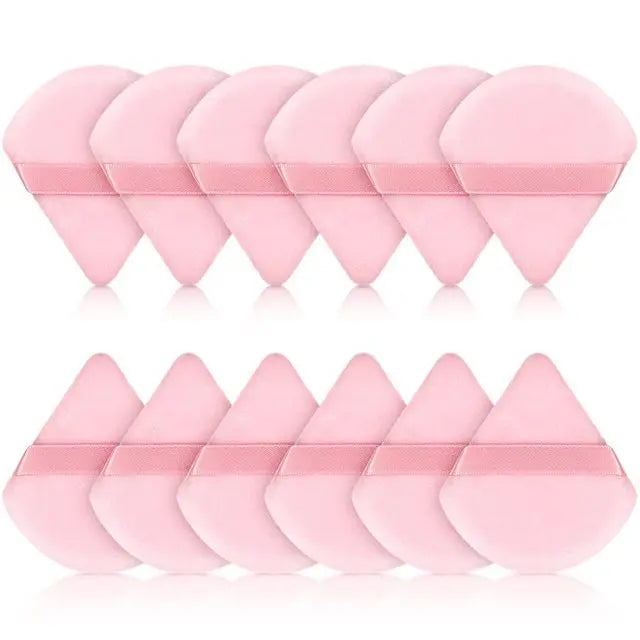 12-Pack Triangle Velvet Powder Puffs – Makeup Blending Tool Makeup Powder Puff Peaceful Pleasures Health and Wellness 12pcs Pink