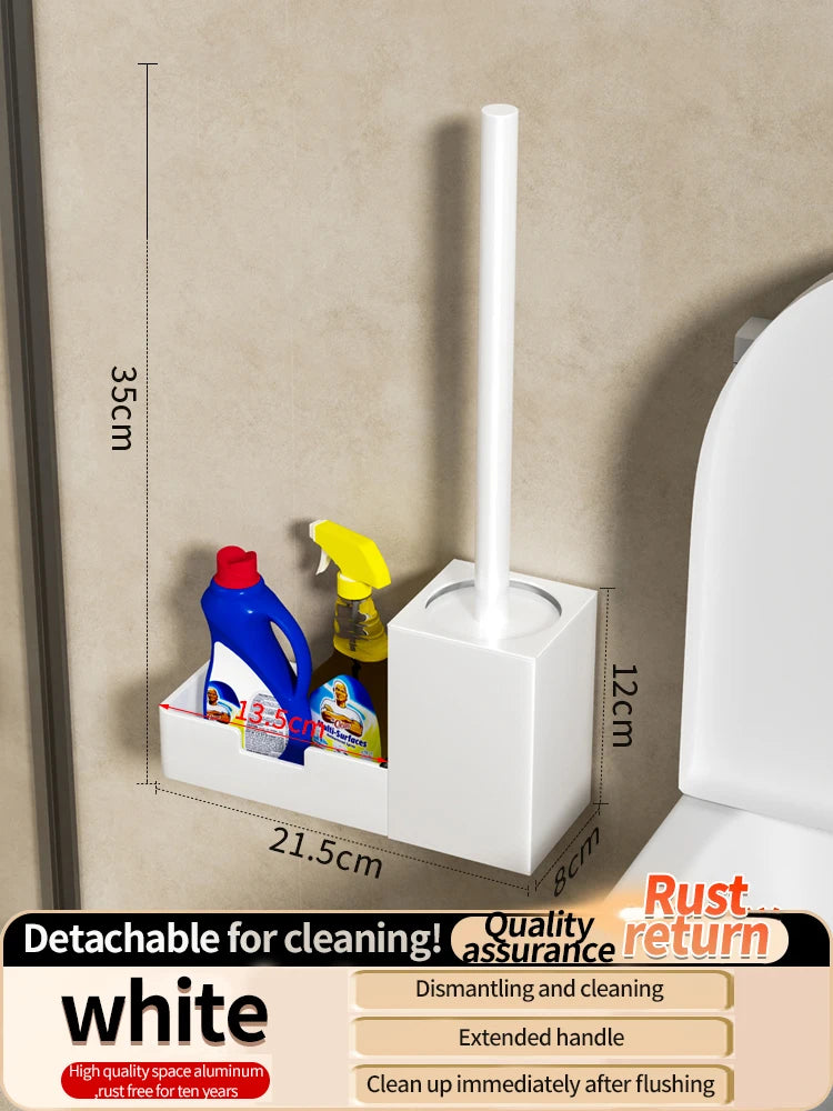 No-Drill Bathroom Toilet Shelf & Brush Holder | Aluminum
