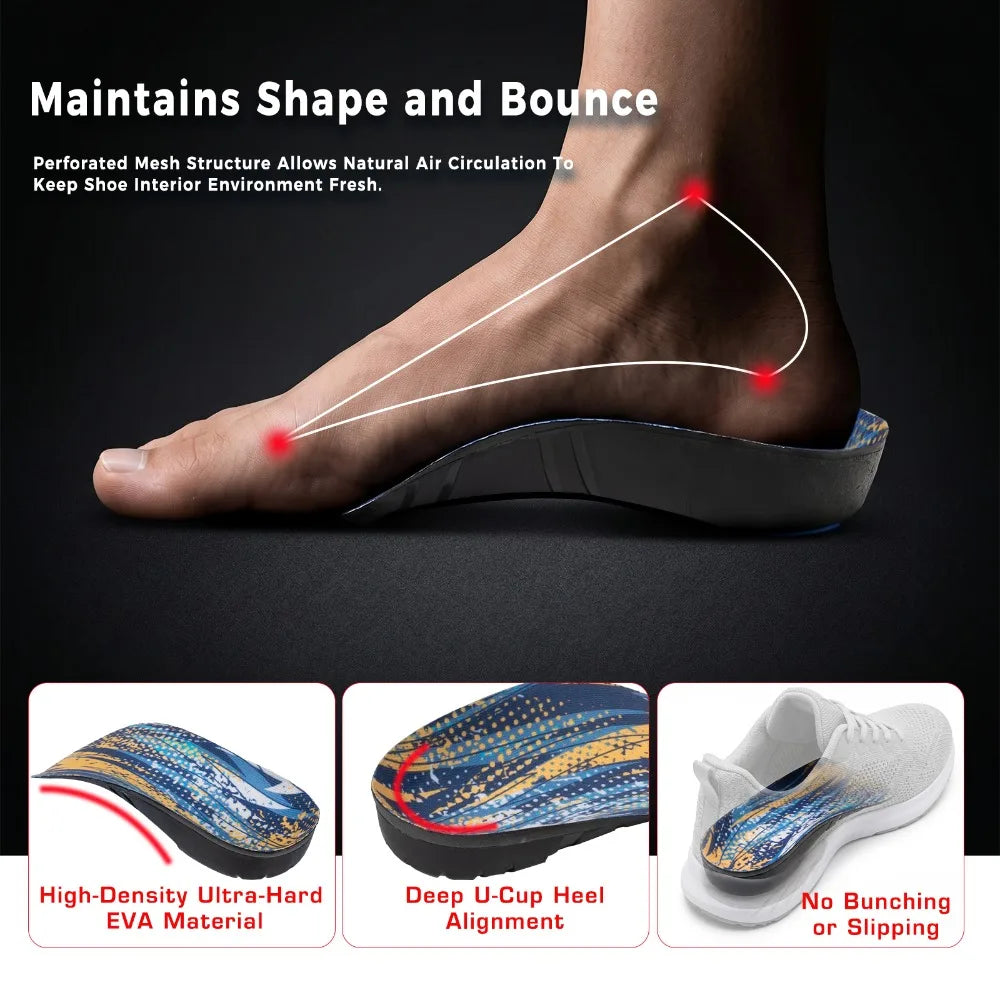 3/4 Length Orthotic Insoles High Arch Support for Flat Feet U-shaped Heel Cup Insert Plantar Fasciitis Relief & Shock Absorption Peaceful Pleasures Health and Wellness
