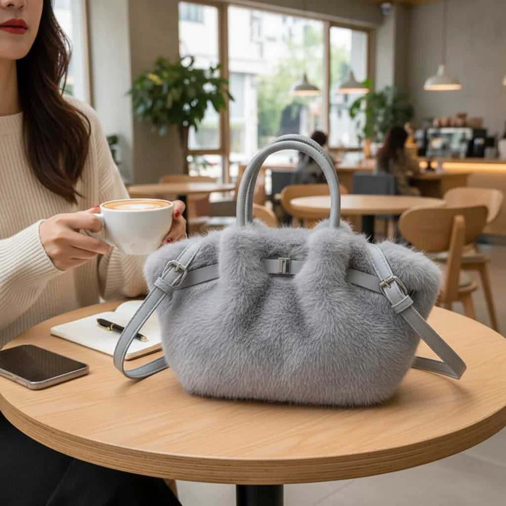 Women's Fuzzy Tote Bag Fashion Bucket Bag Fluffy Shoulder Crossbody Bag with Soft Material and Multiple Carrying Options Peaceful Pleasures Health and Wellness