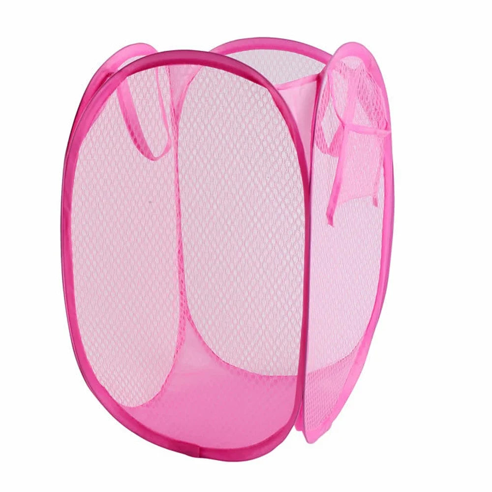 Large Capacity Dirty Clothes Basket Storage Bucket Mesh Bathroom Portable Foldable Dirty Clothes Basket Peaceful Pleasures Health and Wellness Pink