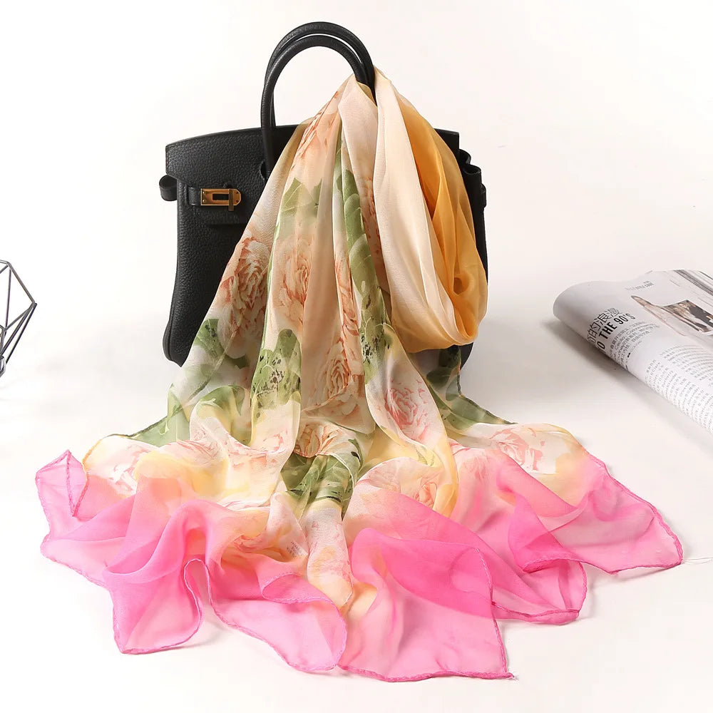 Women's Ink Lotus Chiffon Scarf – Lightweight Floral Print