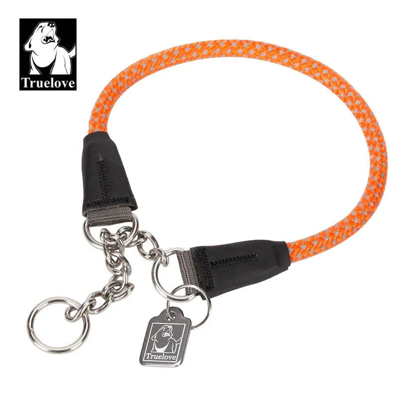Truelove Large Dog Training Collar Reflective Nylon Stainless Steel Chain Adjustable Heavy Duty No Pull Dog Collar TLC5375 Peaceful Pleasures Health and Wellness Orange M-(neck-35-40CM) China Mainland