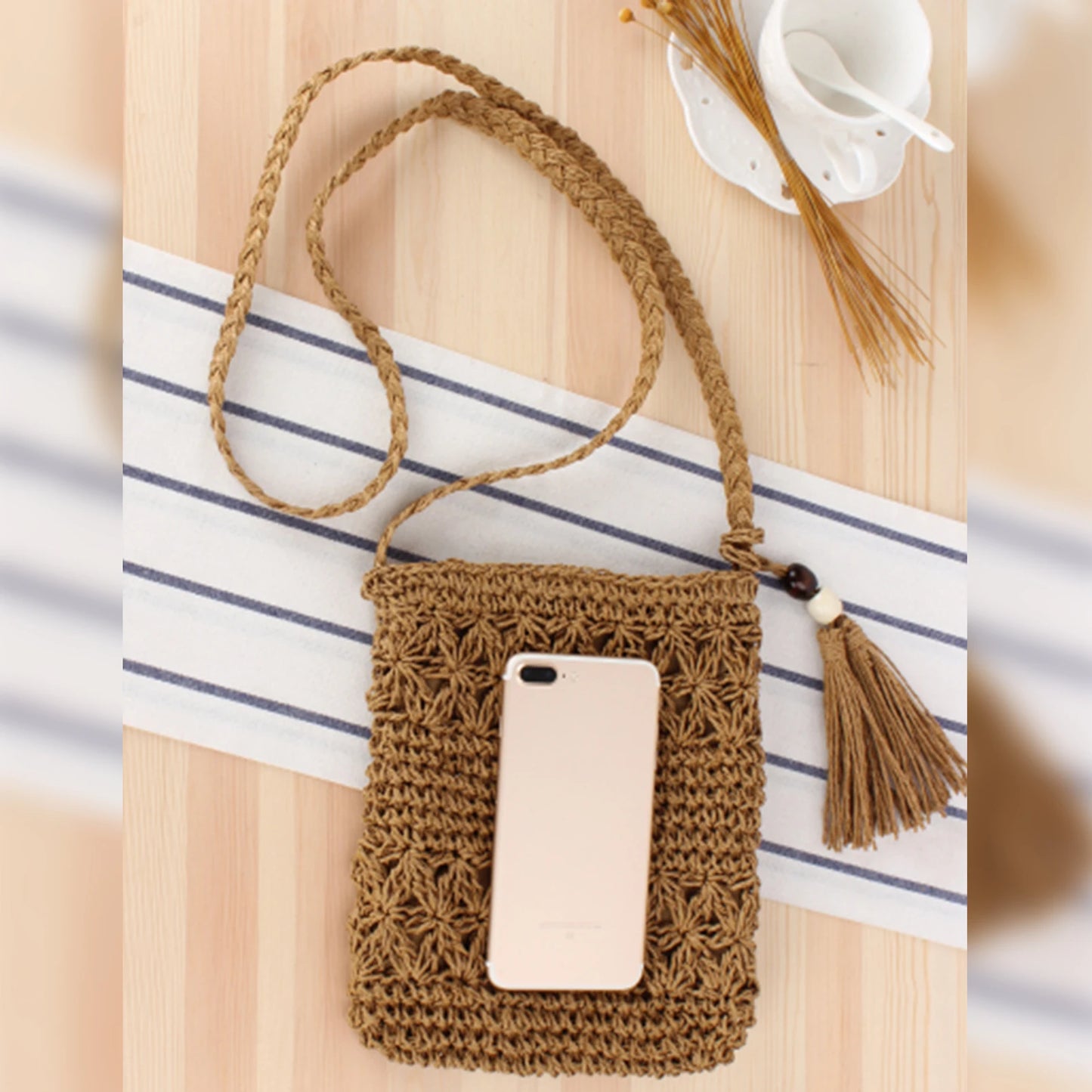 Women's Woven Straw Messenger Bags Summer Casual Tassel Summer Beach Straw Bag Ideal Gift for Daughters Mom Lover Peaceful Pleasures Health and Wellness