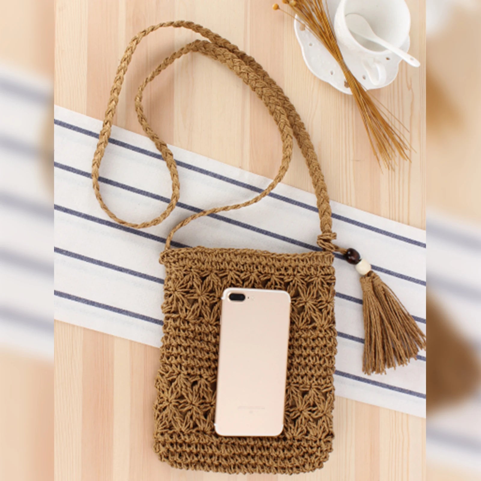 Women's Woven Straw Messenger Bags Summer Casual Tassel Summer Beach Straw Bag Ideal Gift for Daughters Mom Lover Peaceful Pleasures Health and Wellness