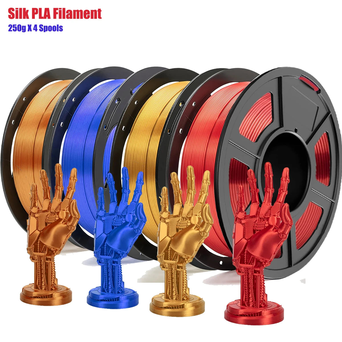 Silk PLA Filament 1.75mm 4-Spool 1KG Bundle for FDM Printers