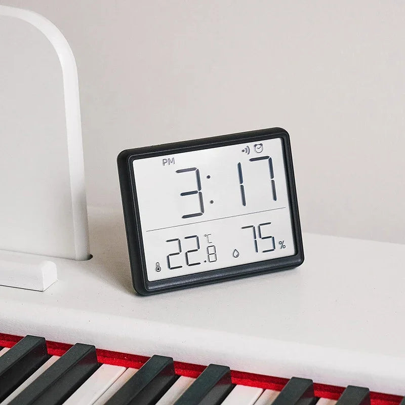 Ultra Thin Alarm Clock LCD Large Screen Digital Temperature Hygrometer Simple Alarm Clock Magnetic Design Desk Decoration Clocks Peaceful Pleasures Health and Wellness