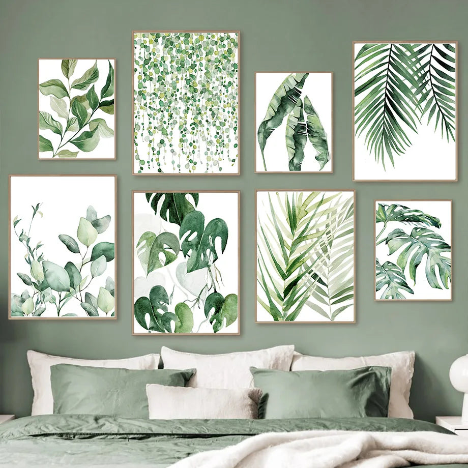 Palm Leaf Nordic Canvas Wall Art | Spring Green Botanical Print