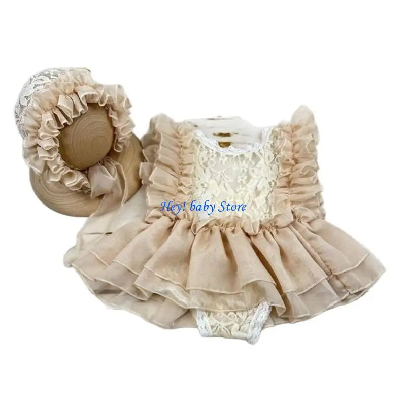 Newborn Photography Outfit – Lace Dress, Hat & Hairband Set