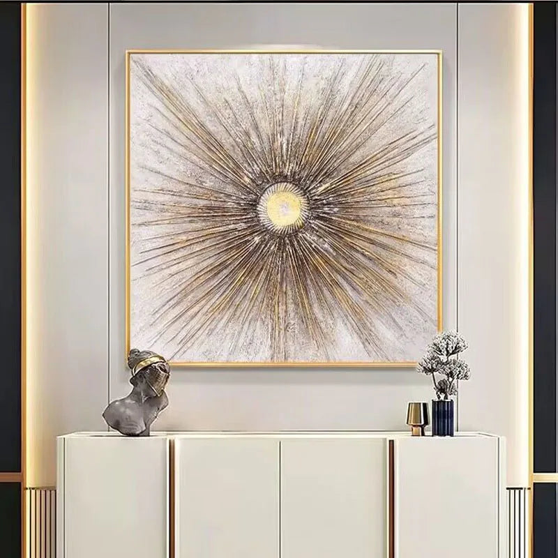 Hand Drawn Golden Lines Modern Minimalist Oil Painting Wall Art Poster For BedRoom Decoration Hand Drawn Oil Painting On Canvas Peaceful Pleasures Health and Wellness No frame 130cmx250cm