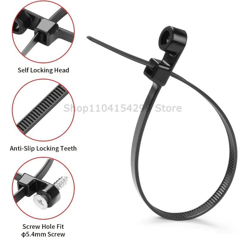 100pcs Nylon Cable Ties with Screw Hole – Self-Locking Zip Ties
