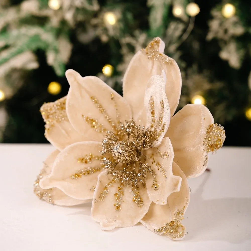 26cm Glitter Poinsettia Artificial Christmas Flower | DIY Decor