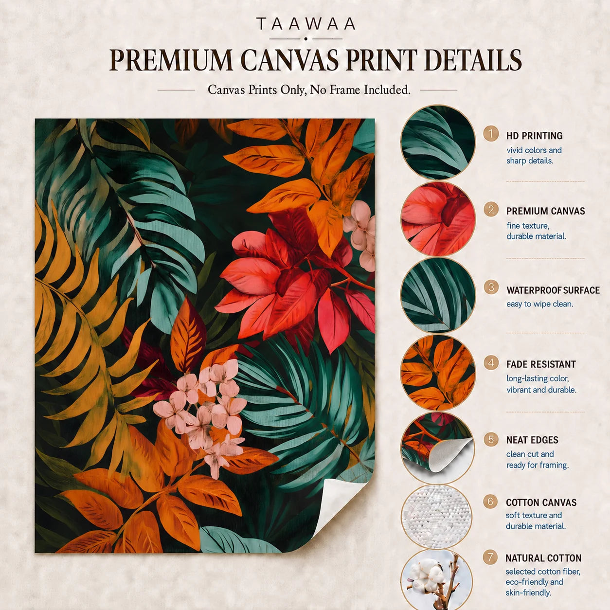 Boho Tropical Botanical Canvas Wall Art | Jungle Leaf Print Botanical Canvas Print Peaceful Pleasures Health and Wellness