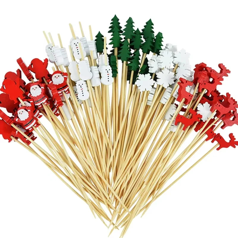 Christmas Bamboo Cocktail Picks 50/100pcs | Festive Food Sticks Holiday Food Picks Peaceful Pleasures Health and Wellness