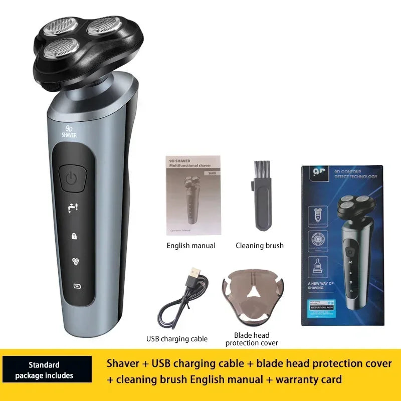 Electric Shaver Waterproof Electric Trimmer Razor Wet And Dry Use Rechargeable Battery Rotary Shavers Machine Shaving For Men Peaceful Pleasures Health and Wellness Silver Standard