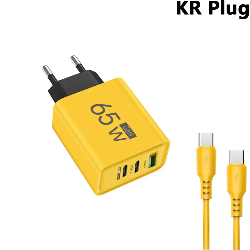 65W GaN USB-C Fast Charger 3-Port | iPhone Samsung Laptop
