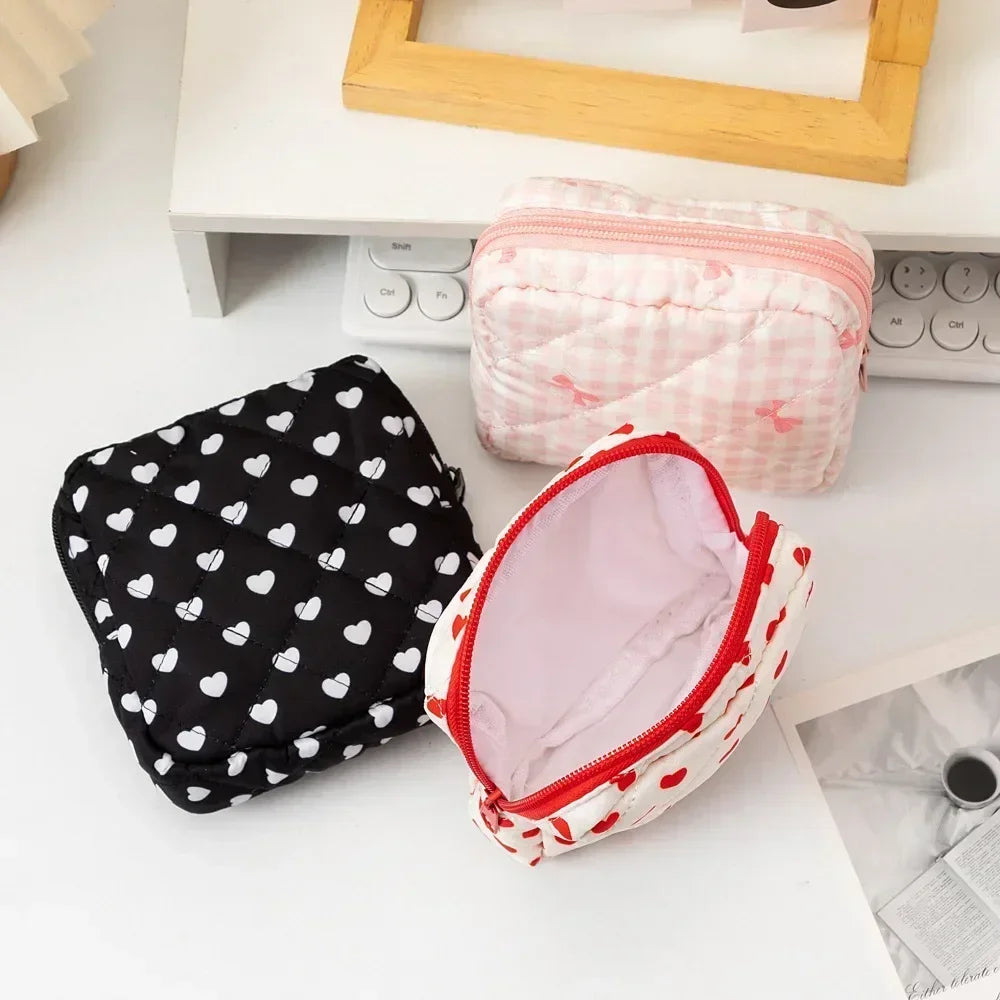 Heart Print Tampon & Sanitary Napkin Pouch | Feminine Organizer
