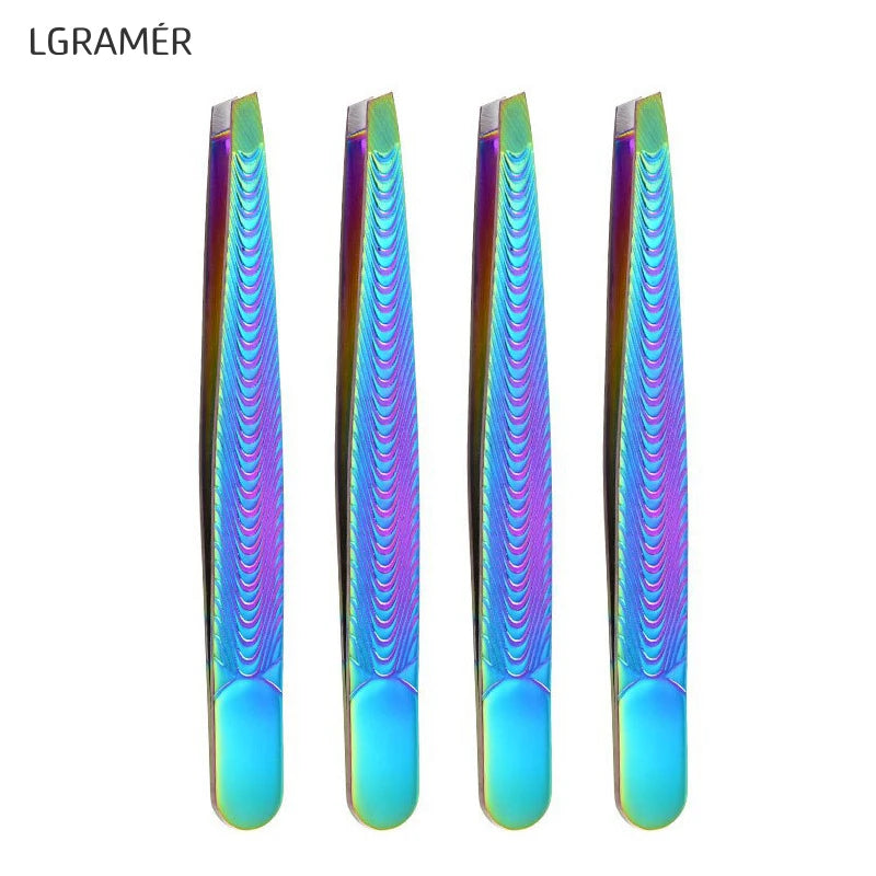 Stainless Fish Slant Black Coated Eyebrow Tweezers - Professional Hair Removal for Women, Ingrown Hair, Splinter, Daily Beauty Peaceful Pleasures Health and Wellness Rainbow-4pcs