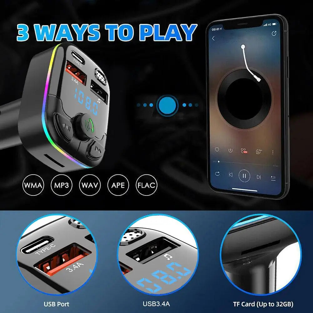 Bluetooth FM Transmitter Car Kit | Dual USB 3.1A LCD TF Card