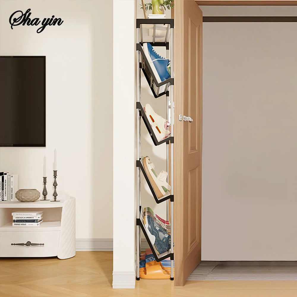 Ultra Thin Shoe Rack, Multi-Layer Household Small Narrow Doorway, Simple Sloping Shoe Storage Rack, Shoe Rack Behind The Door Peaceful Pleasures Health and Wellness