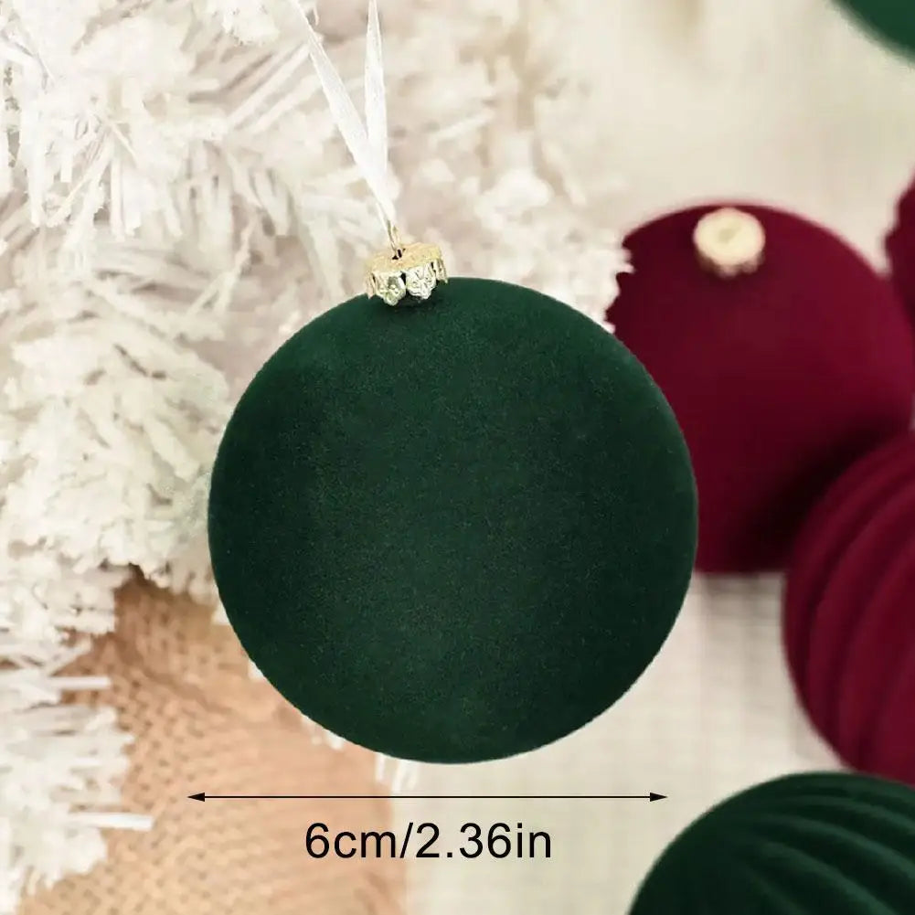 Green Velvet Flocked Christmas Ball Ornaments Set of 12 Christmas Tree Ornaments Peaceful Pleasures Health and Wellness