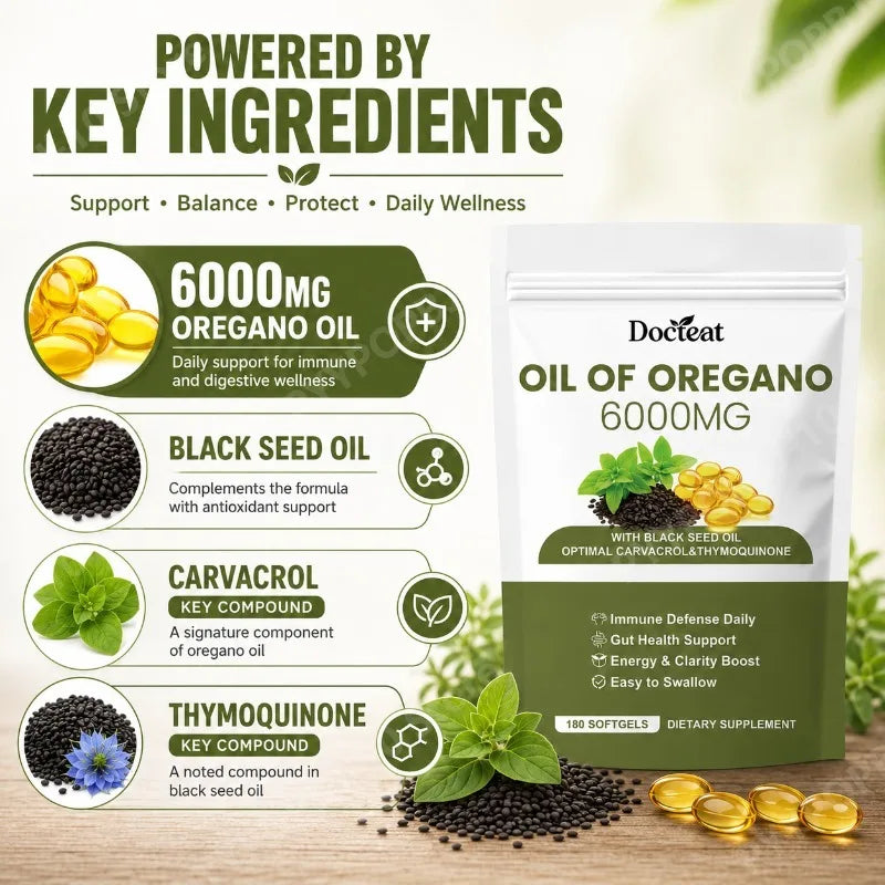 Oil of Oregano 6000mg + Black Seed Oil | 180 Softgels