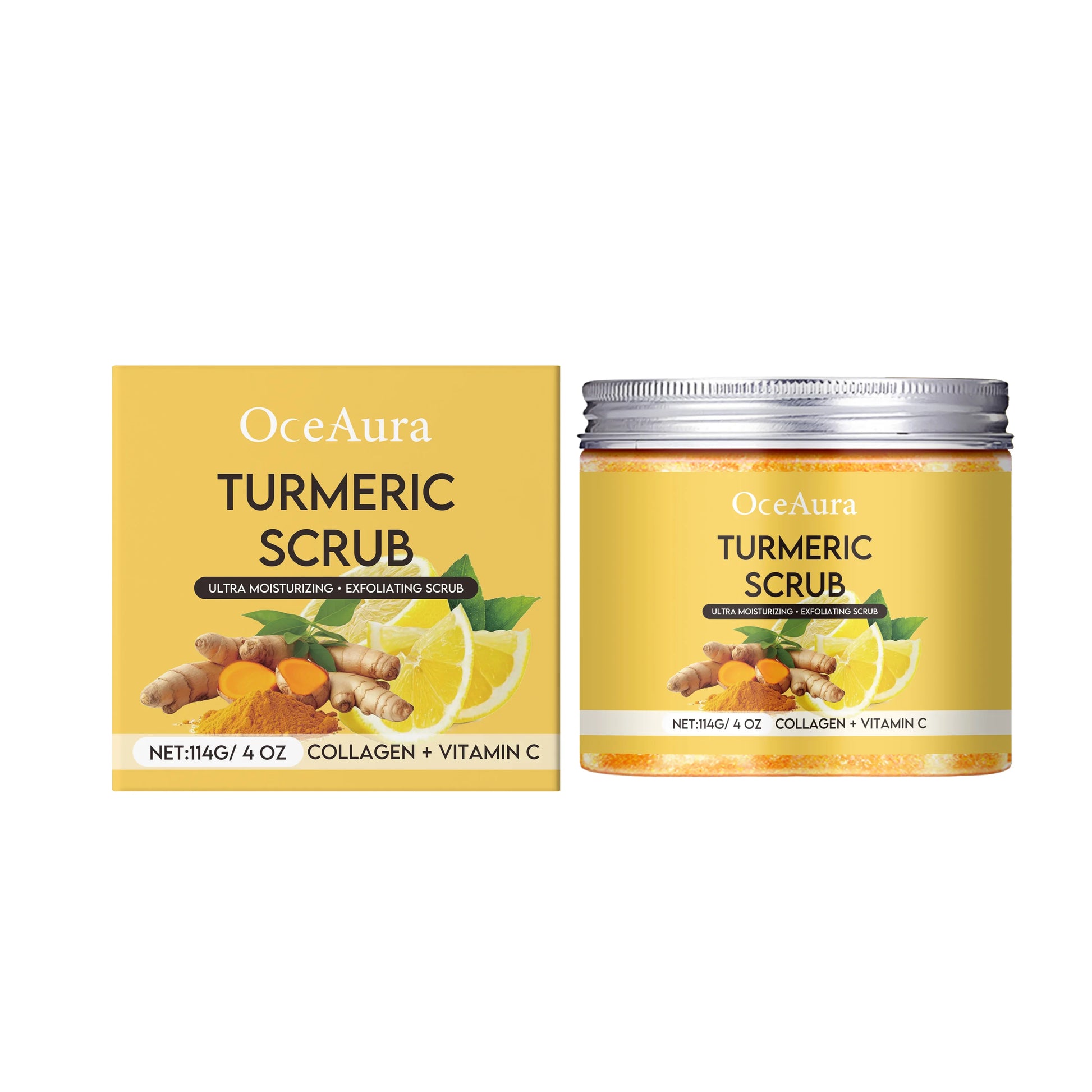 Turmeric Exfoliating Body Scrub Brightening Deeply Cleansing Dead Skin Removal Improve Dullness Refreshing Smoothing Body Scrub Peaceful Pleasures Health and Wellness 114g boxed