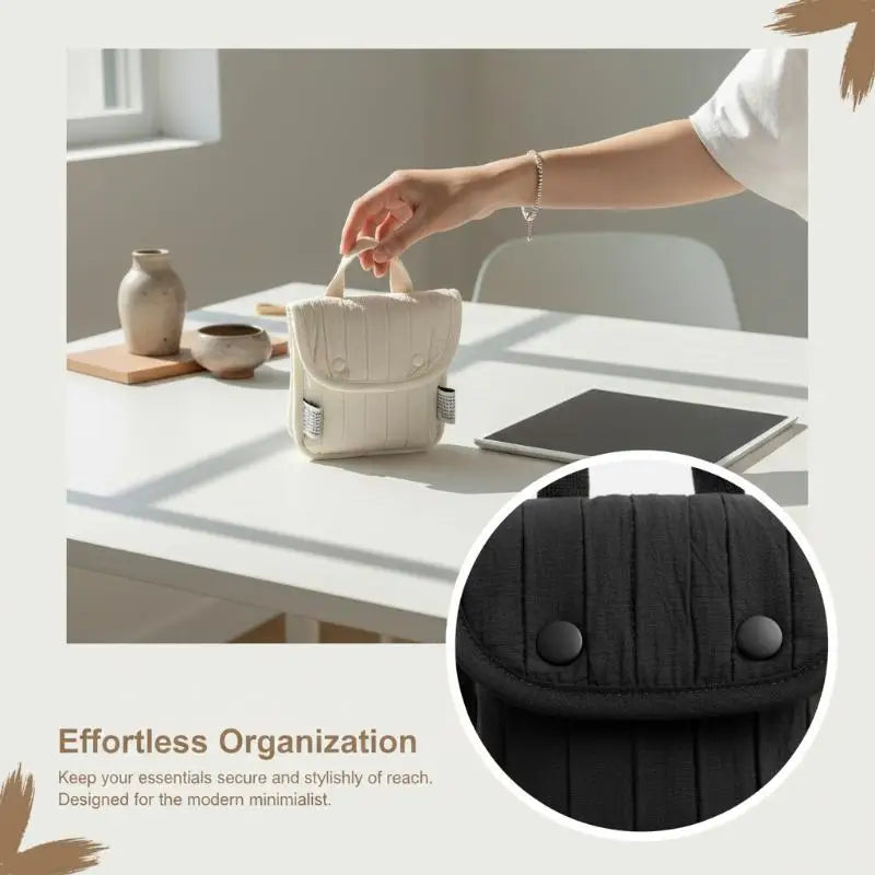 Quilted Nylon Mini Handbag – Snap Button Pouch for Women
