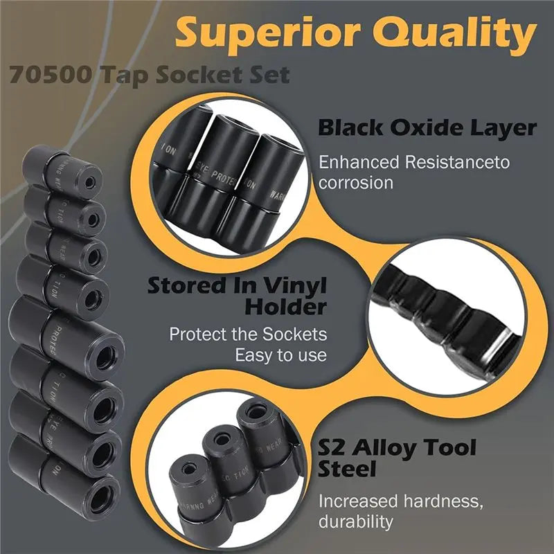 A36T-MCTI Standard Tap Socket Set 70500- 8 Pcs, Fits 1/4"& 3/8" Drive, For 1/2"& 1/8" NPT, Up To 12Mm Metric Peaceful Pleasures Health and Wellness