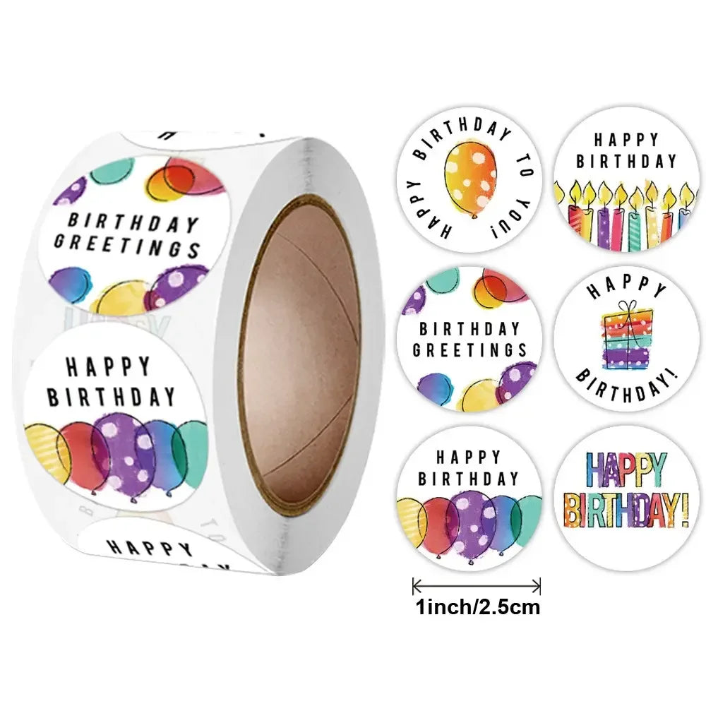 Watercolor Birthday Round Stickers | Self-Adhesive Gift Seals